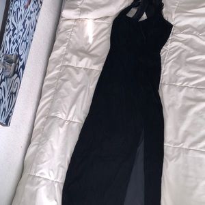 Black Long Suede Dress with a Leg Slit